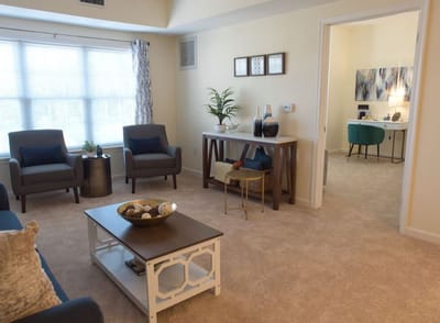 Bright interior living area with comfortable seating