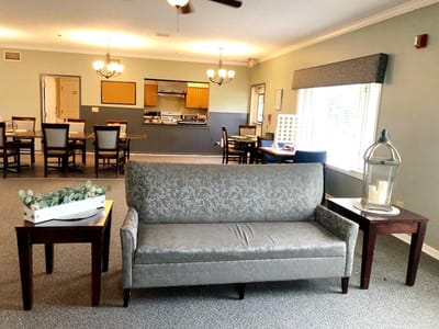 Cozy common area with couches and dining space