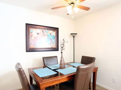 Dining area with a table and chairs