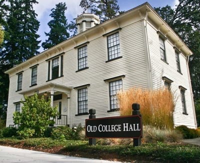 Exterior view of Old College Hall at a senior living facility
