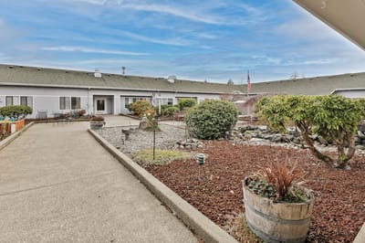 Outdoor space with gardens and pathways