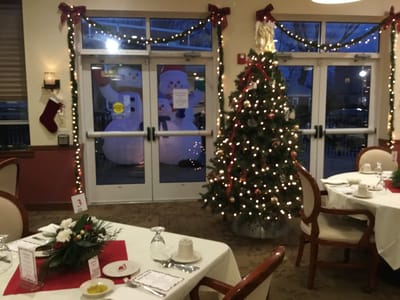 Festively decorated dining room for residents