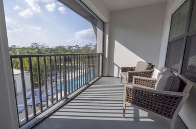 View from a private balcony with seating