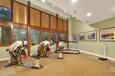 Facility gym with exercise equipment and natural light