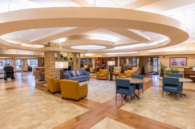 Common area with seating arrangements for residents
