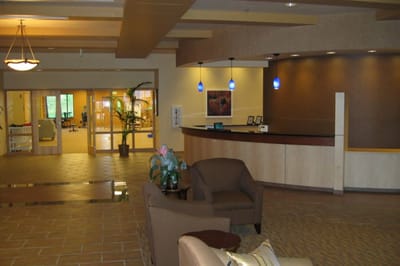 Common area with seating and reception desk