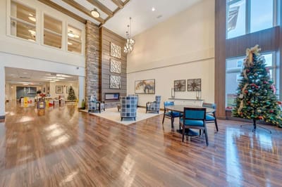 Modern common area with holiday decorations