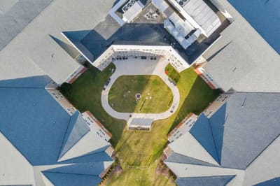 Aerial view of the facility's outdoor space