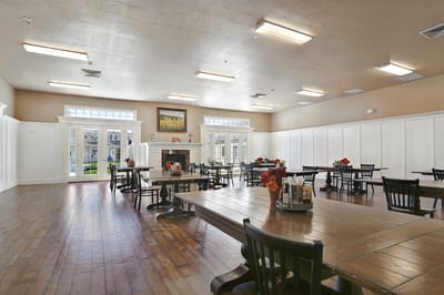 Dining area with tables and flowers