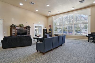 Common area with seating and large windows