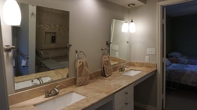 Well-lit interior view of a resident bathroom