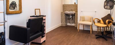 Interior of a hair salon with grooming stations