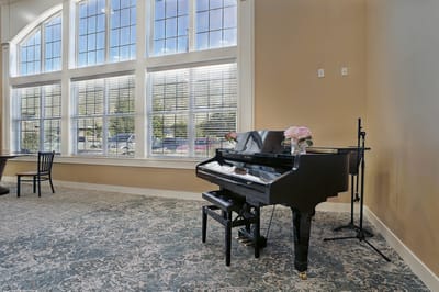 Interior view of a piano in a community room