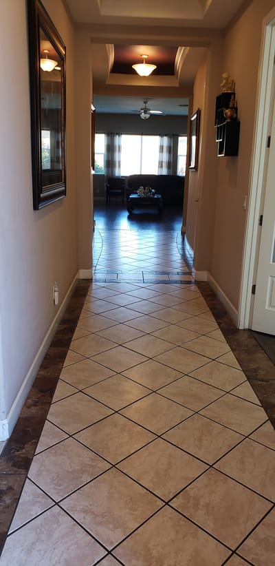 Interior hallway leading to a common area