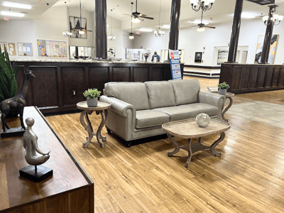 Welcoming common area with seating and decor
