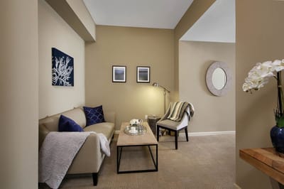 Cozy interior sitting area with comfortable furniture