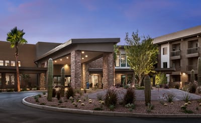 Exterior view of Inspira Arrowhead facility at sunset