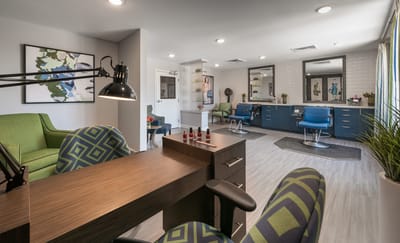 Bright interior of a salon with styling chairs and decor