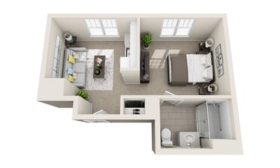 Detailed floor plan of a single resident unit