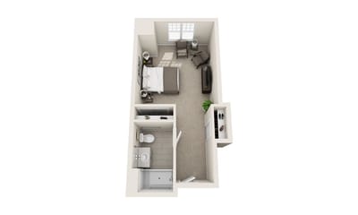 Interior layout of a resident's room