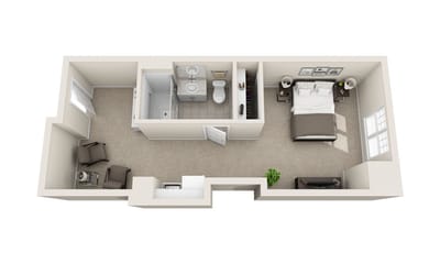 Architectural floor plan of a resident room