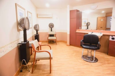 Interior view of a salon area in senior living facility