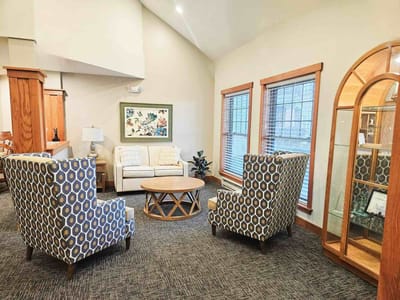 Cozy common area with seating and artwork