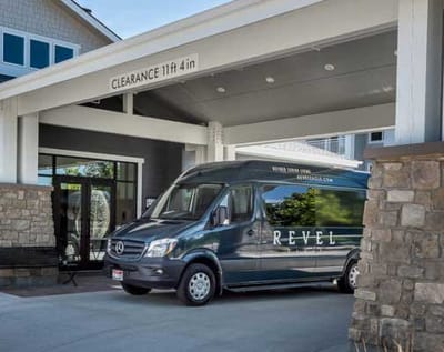 Facility transport vehicle parked at the entrance