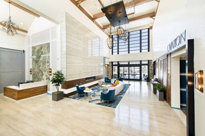 Bright interior of a modern senior living lobby