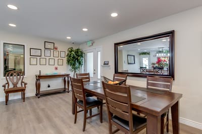 Interior view of a common area with dining table