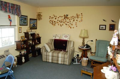 Cozy resident room with furniture and decorations