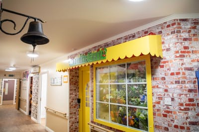 Interior view of a vibrant flower shop area