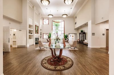 Bright and spacious lobby with seating areas