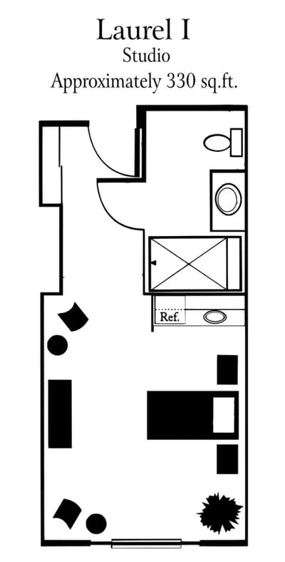 Architectural floor plan of a studio apartment
