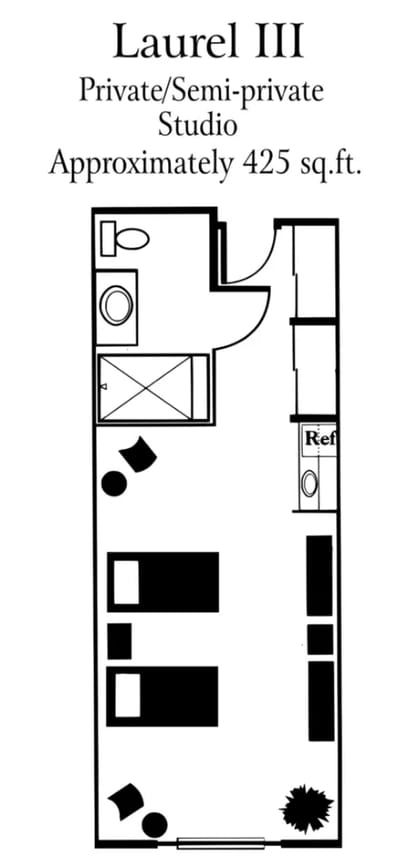 Floor plan of a private studio room layout