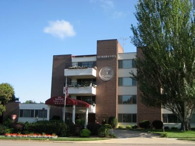 Exterior view of the building with landscaping