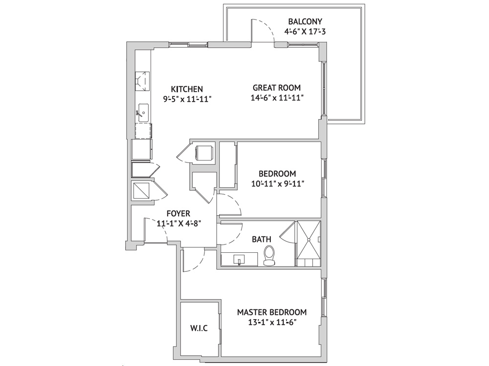 Architectural floor plan with room dimensions