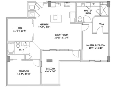 Architectural floor plan with room layout and dimensions