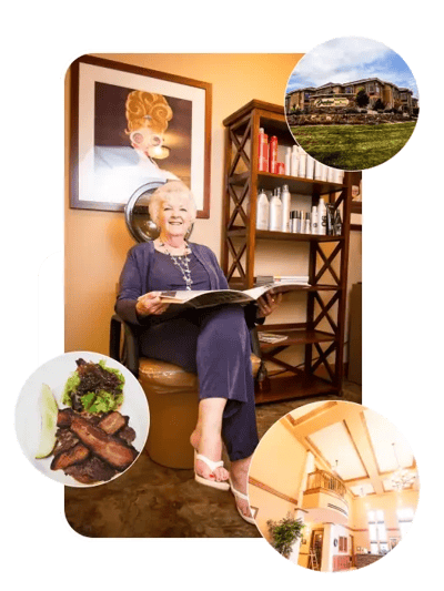 Senior woman reading a magazine in a salon-like space