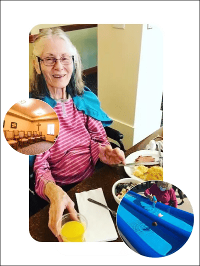 Resident enjoying a meal in the dining area