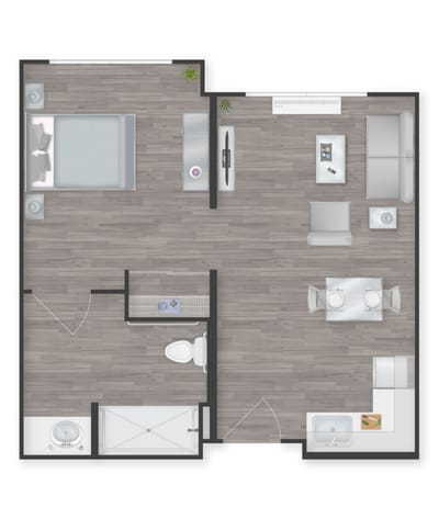 Architectural floor plan of a senior living room
