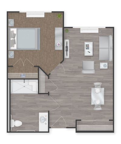 Architectural floor plan of a senior living unit