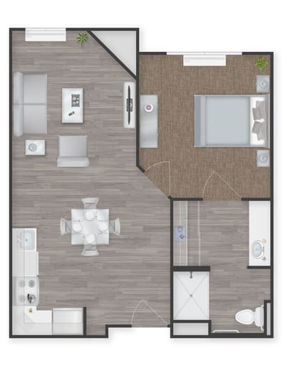 Architectural floor plan of a senior living unit