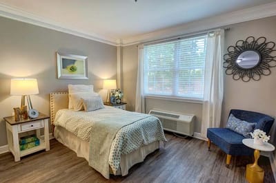 Brightly decorated resident bedroom