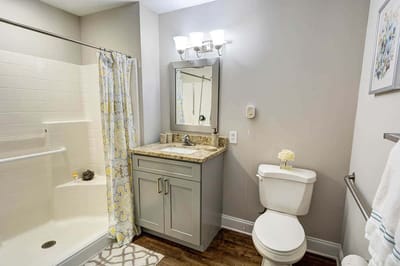 Well-lit bathroom with modern fixtures