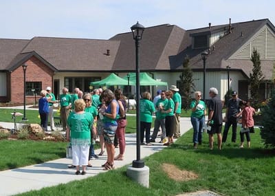 Residents and staff enjoying an outdoor gathering