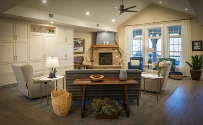 Bright and welcoming common area with cozy furniture