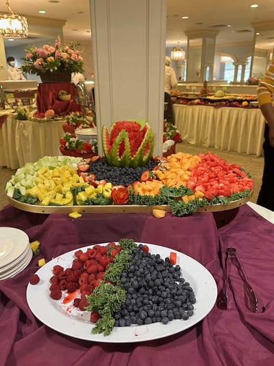 Colorful fruit display in a dining area