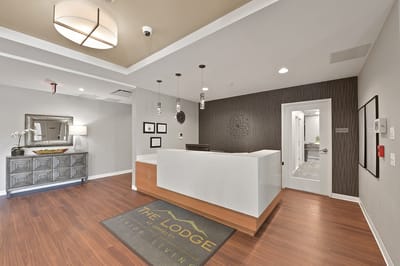 Interior view of the reception area at The Lodge at Greeley