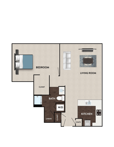 Architectural floor plan showing a living room and kitchen layout